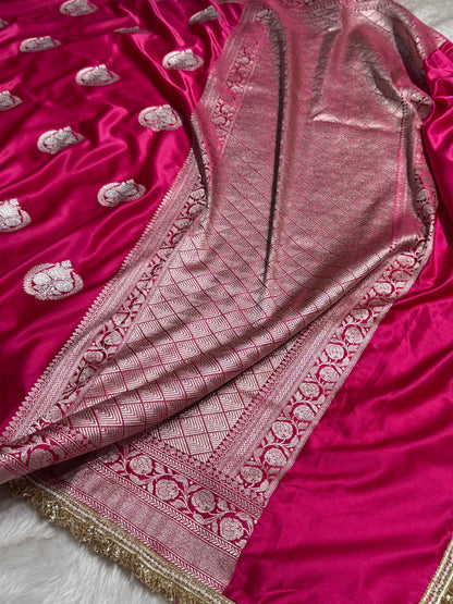 Rani Minakari Boota Mashru Silk Saree With Gota Patti