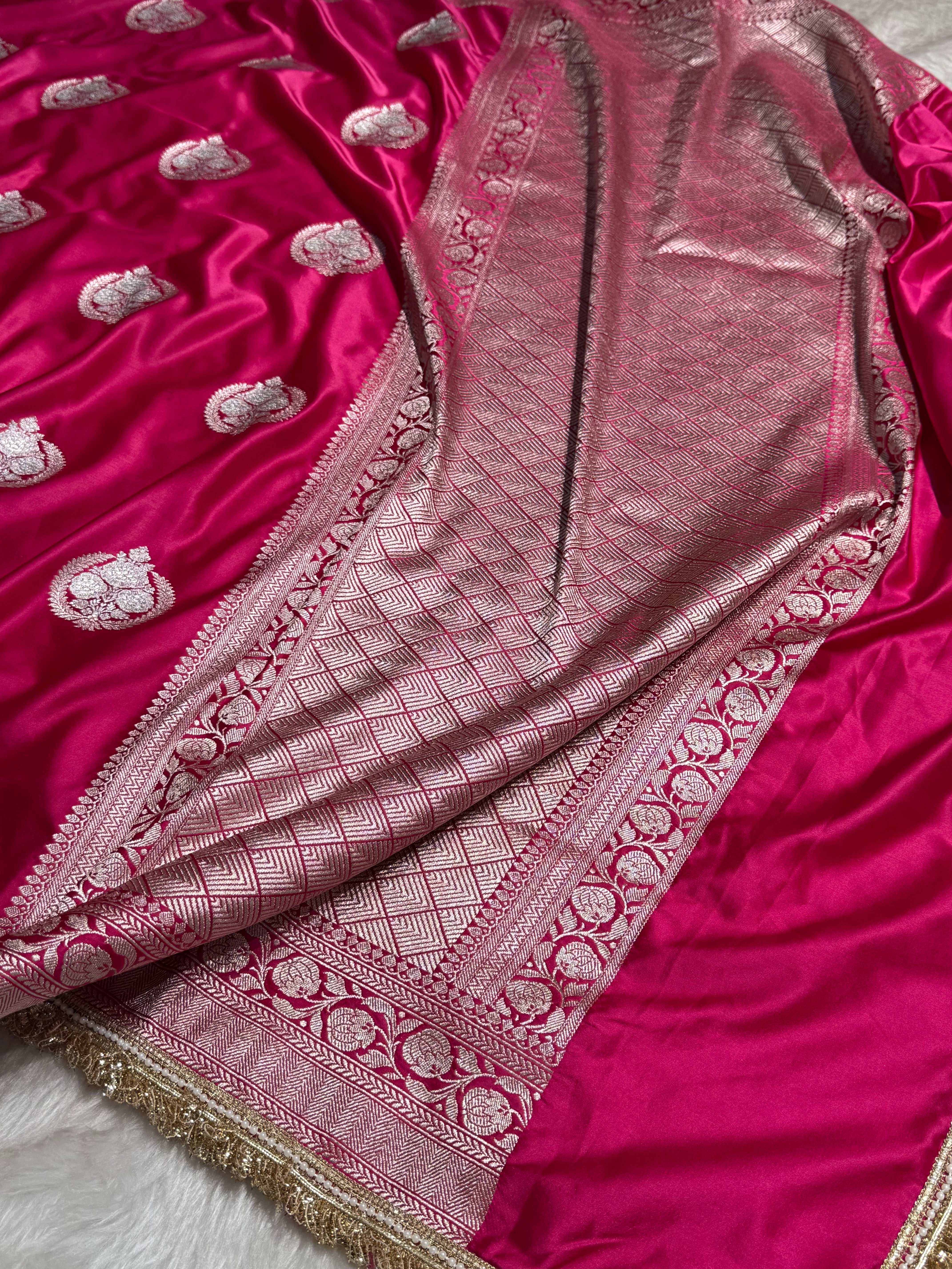 Rani Minakari Boota Mashru Silk Saree With Gota Patti