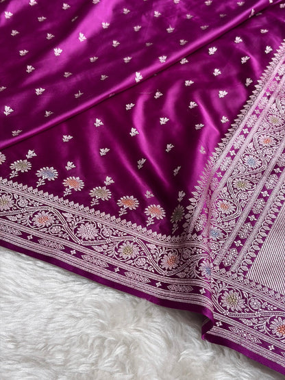Banarasi Wine Shades Minakari Booti Mashru Silk Saree MCS72