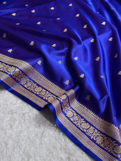 Banarasi Satin Katan Saree With Booti Pattern in Royal Blue Shades SK125