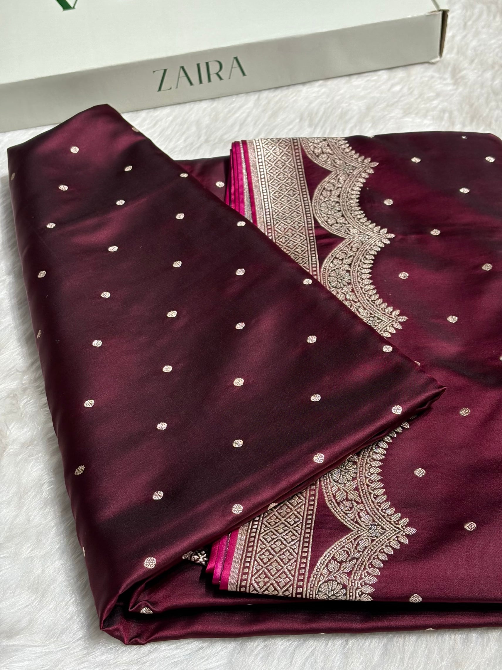 Garnet Shades Scallop Motif Booti Mashru Silk Saree MSM-56