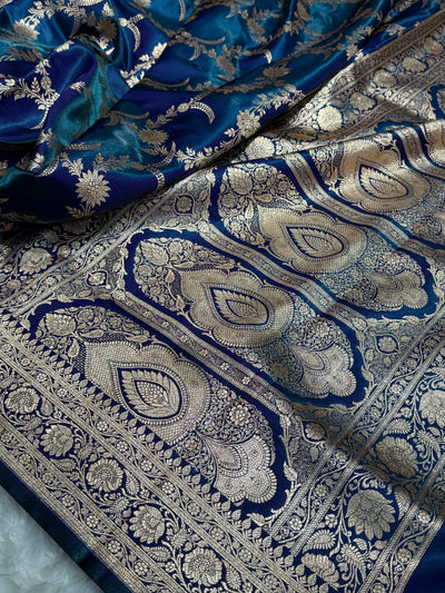 Satin Silk Banarasi Jaal In Peacock Shades SS18