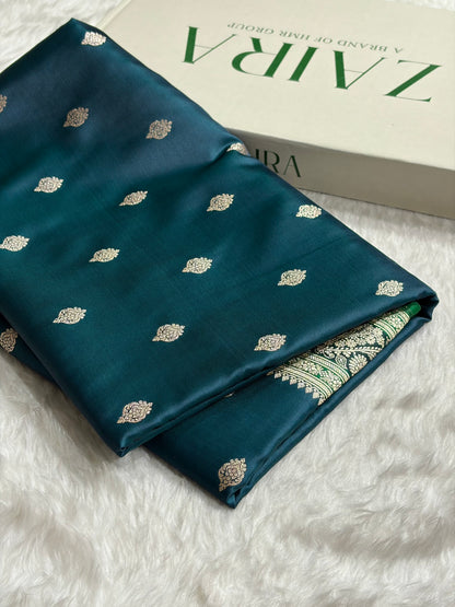 Banarasi Peacock With Contrast Black Floral Border Mashru Silk Saree MSM-101