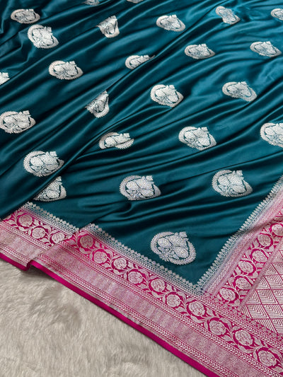Contrast Dark Rama With Rani Minakari Boota Mashru Silk Saree MCS35