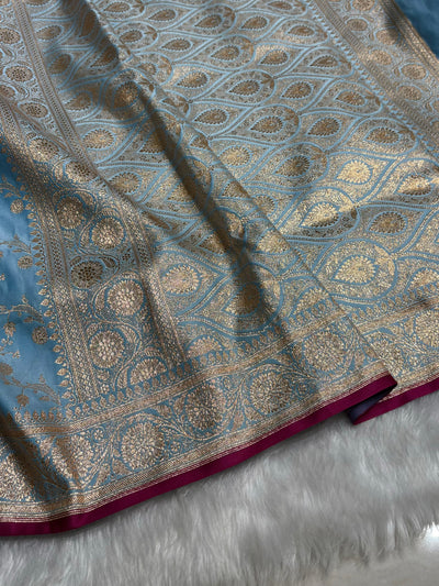 Sky Blue  Cross Satin Katan Silk Saree SK17