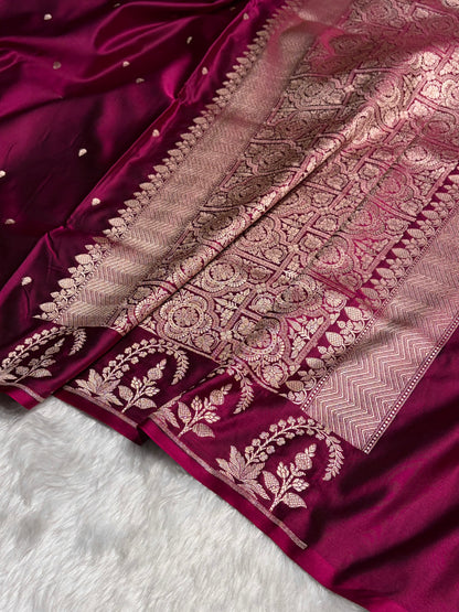 Wine Boota With Floral Border Mashru Silk Saree MSM-95