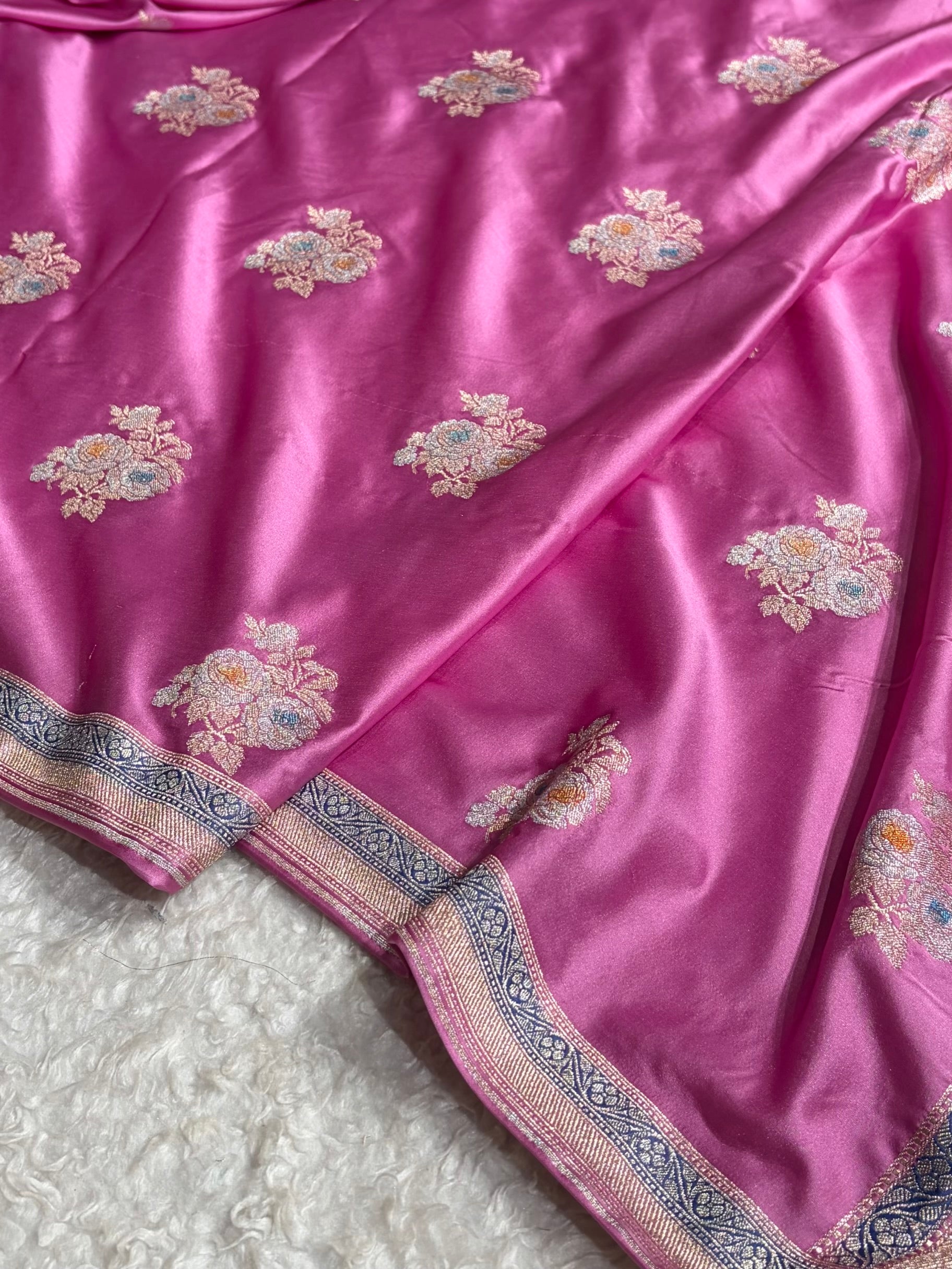 Baby Pink Sona Rupa Minakari Floral Motif Mashru Silk Saree MS50