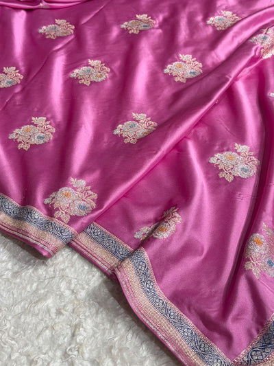 Baby Pink Sona Rupa Minakari Floral Motif Mashru Silk Saree MCS50