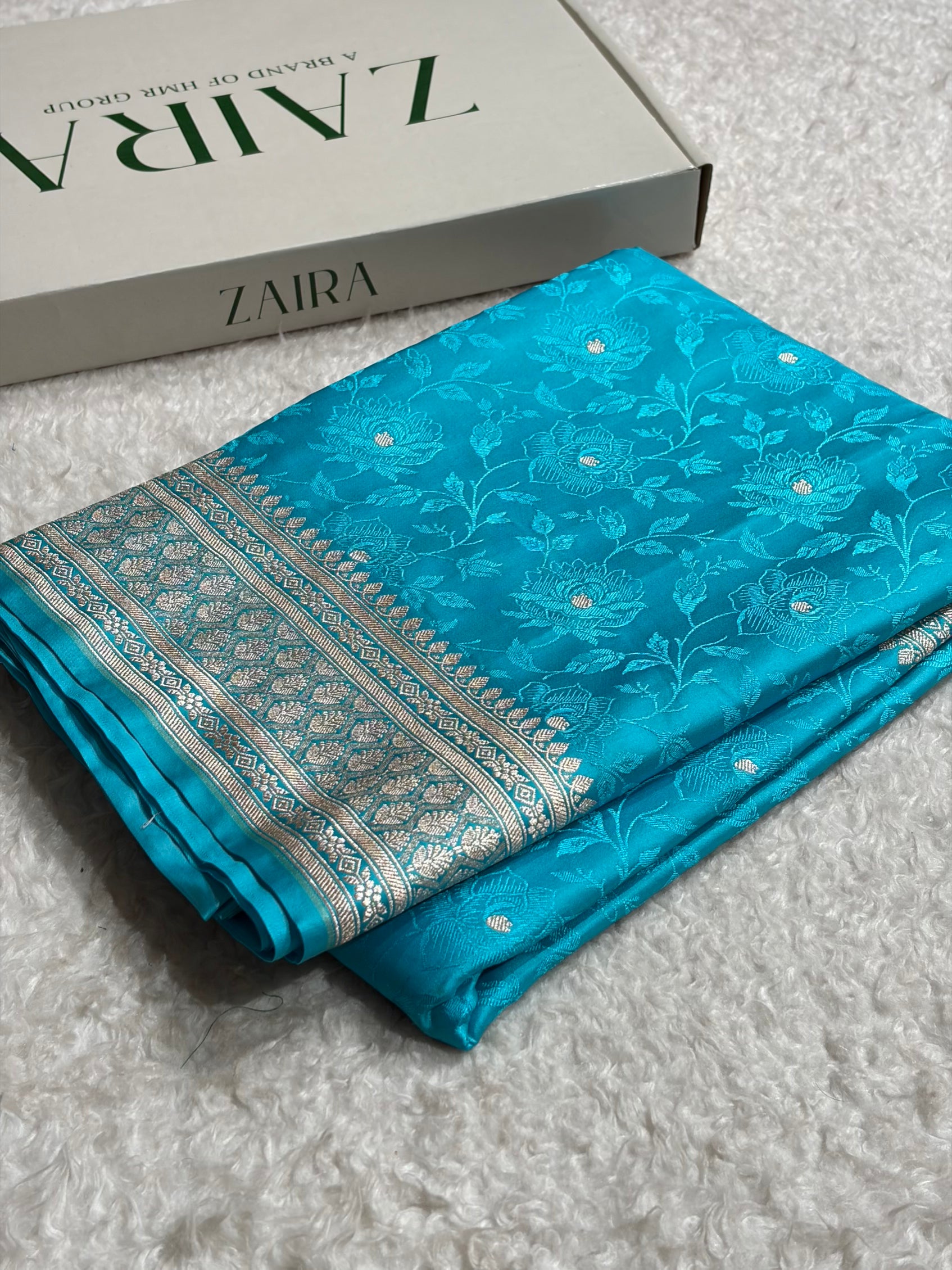 Banarasi Firozi Floral Booti Mashru Silk Saree