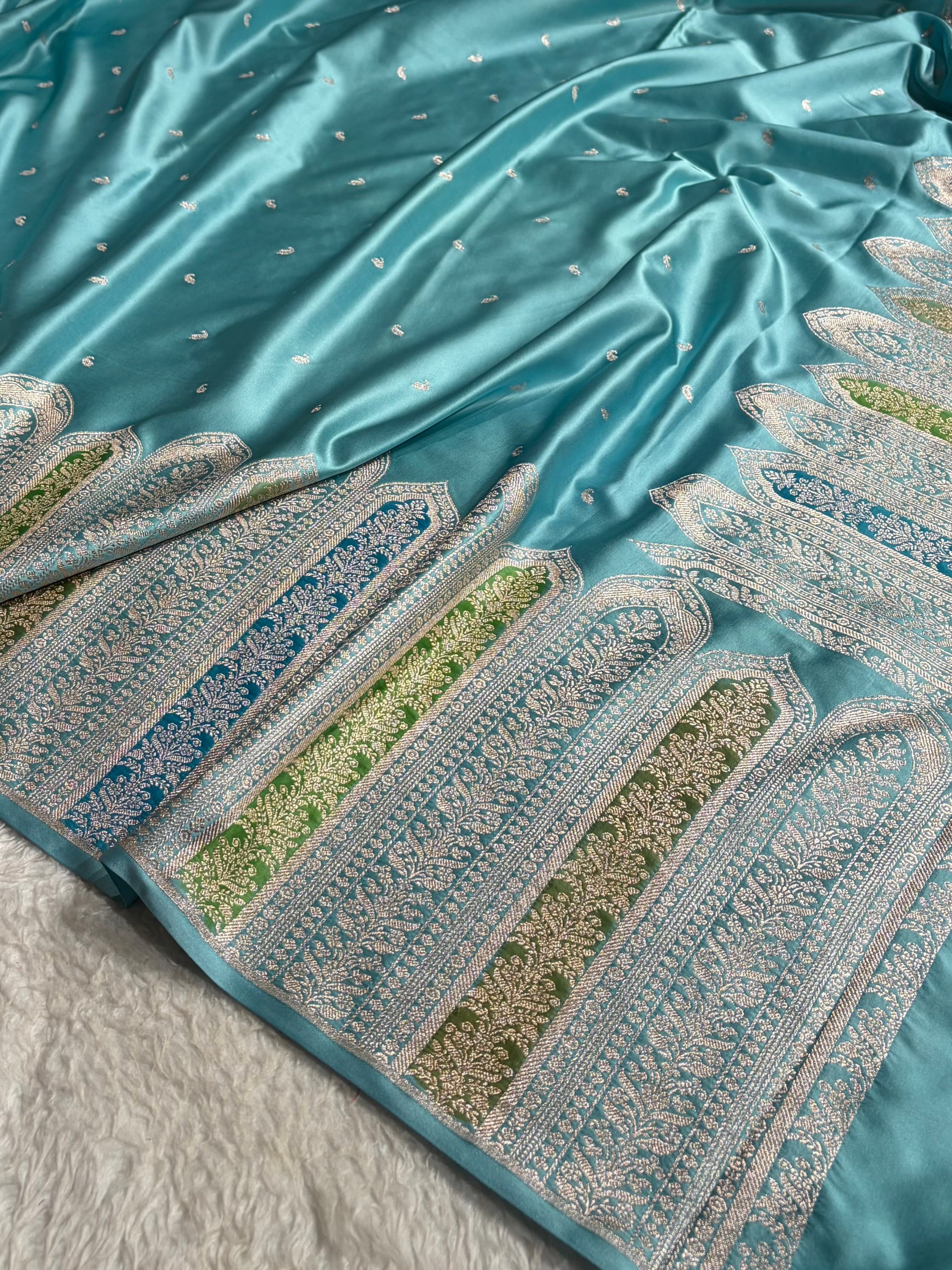 Skirt Border Sky Blue Shades With Minakari Skirt Mashru Silk Saree MS13