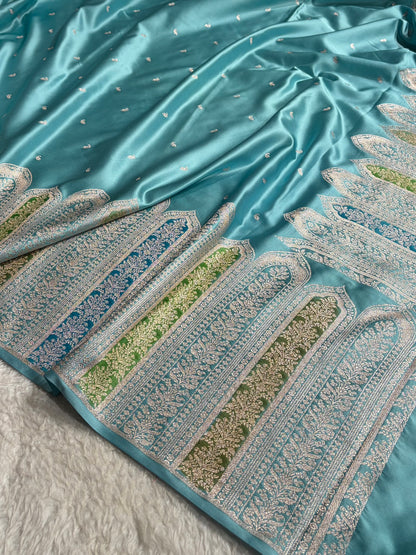 Skirt Border Sky Blue Shades With Minakari Skirt Mashru Silk Saree MS13