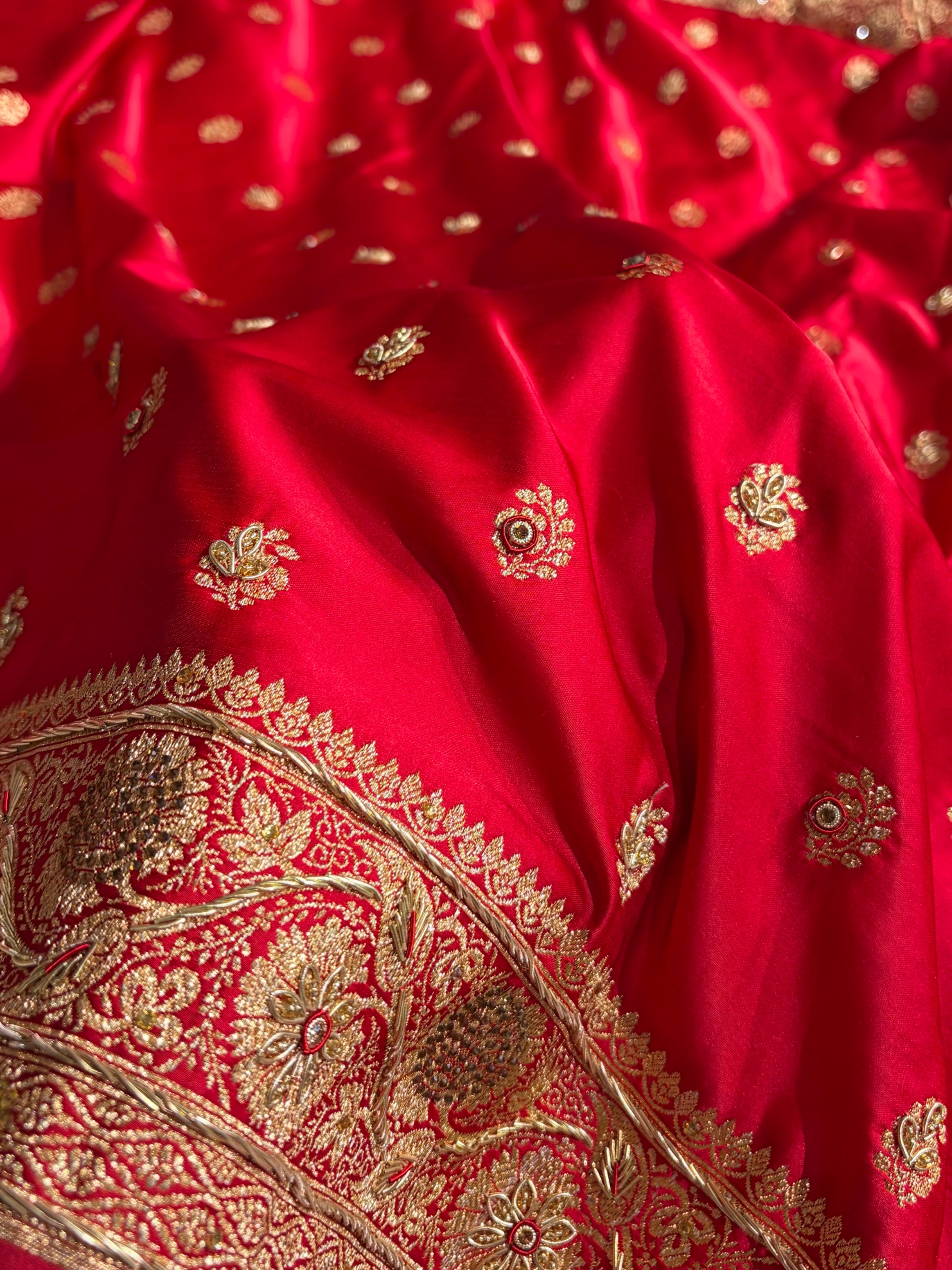 Banarasi Red Work Pattern Satin Katan Silk Saree BSK72
