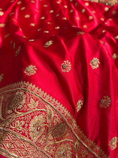 Banarasi Red Work Pattern Satin Katan Silk Saree BSK72
