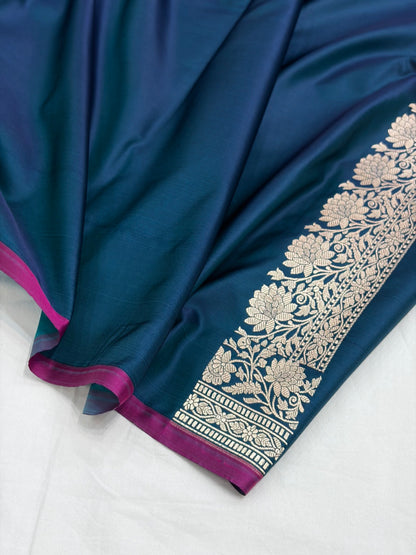 German Blue Shade With Booti Pattern Mashru Silk Saree