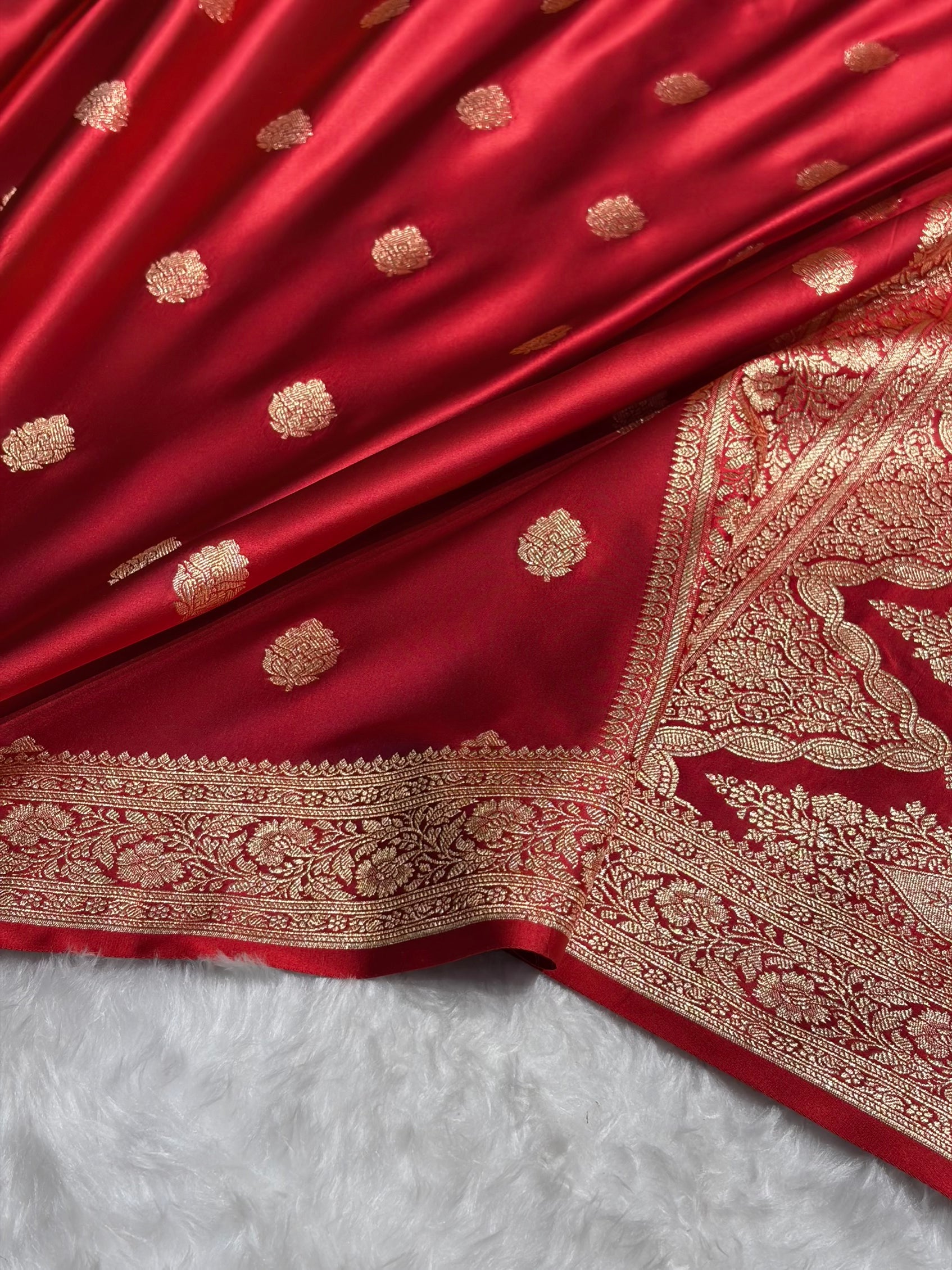 Magentc Red Booti Pattern Satin Katan Silk Saree SK65