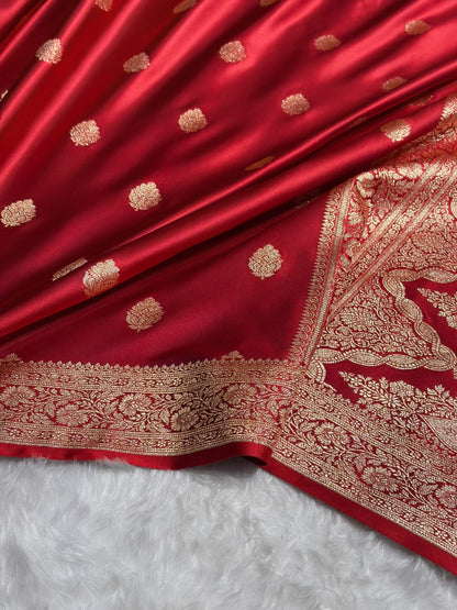 Magentc Red Booti Pattern Satin Katan Silk Saree SK65