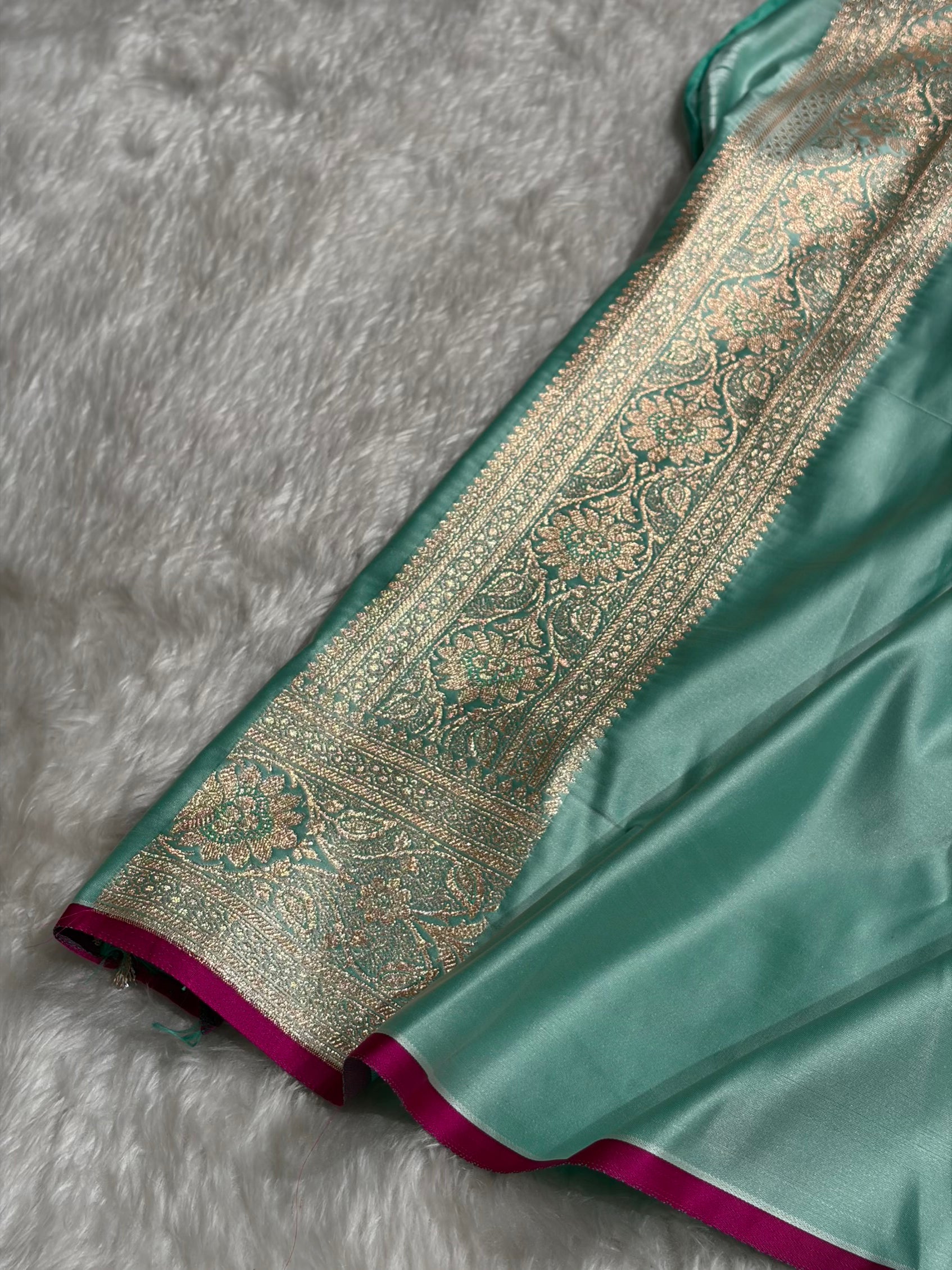 Pastel SeaGreen Satin Katan Silk Saree  With Gotta Patti SKGP11