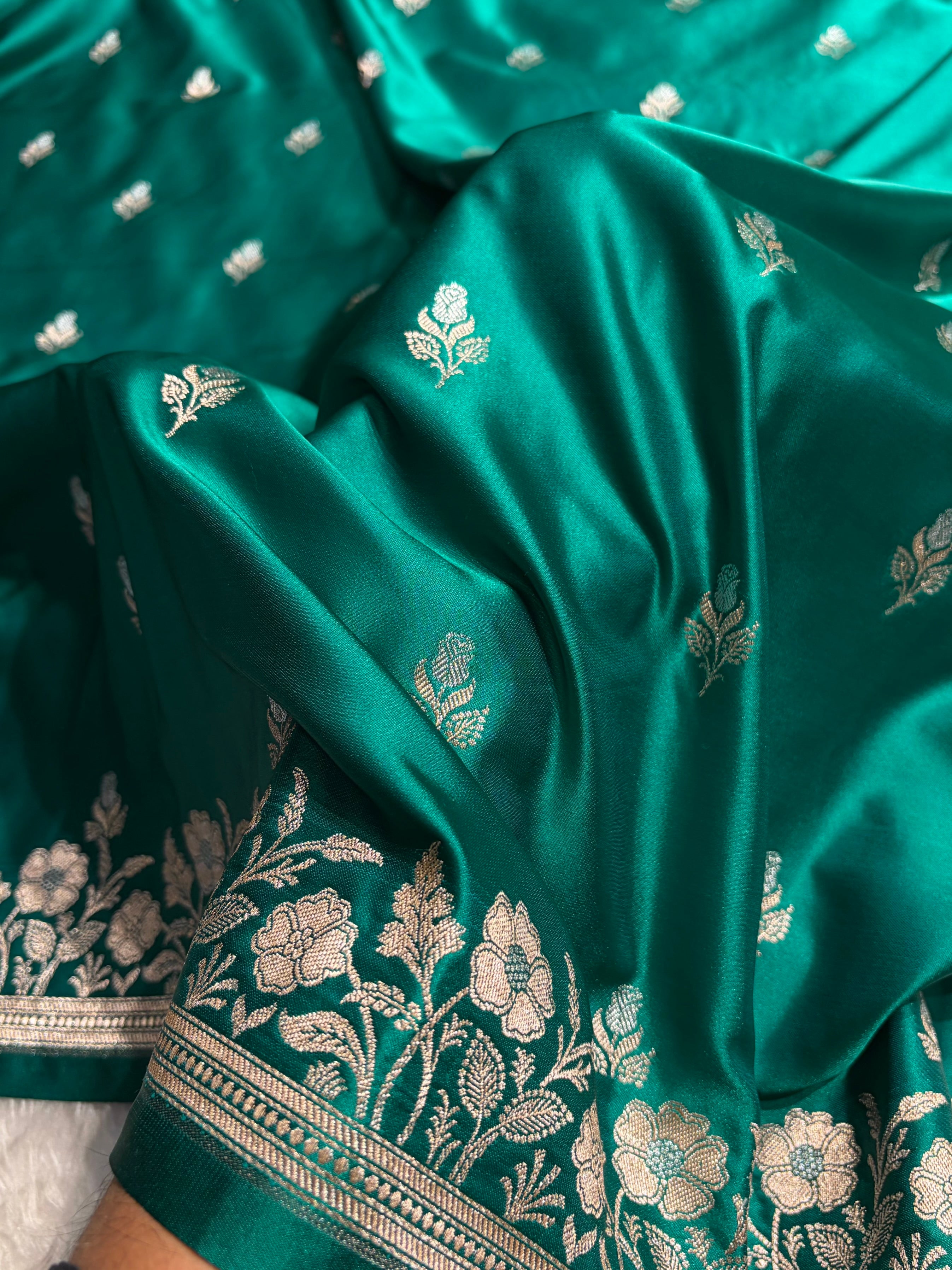 Banarasi Peacock Boota With Floral Border Mashru Silk Saree MSM-85