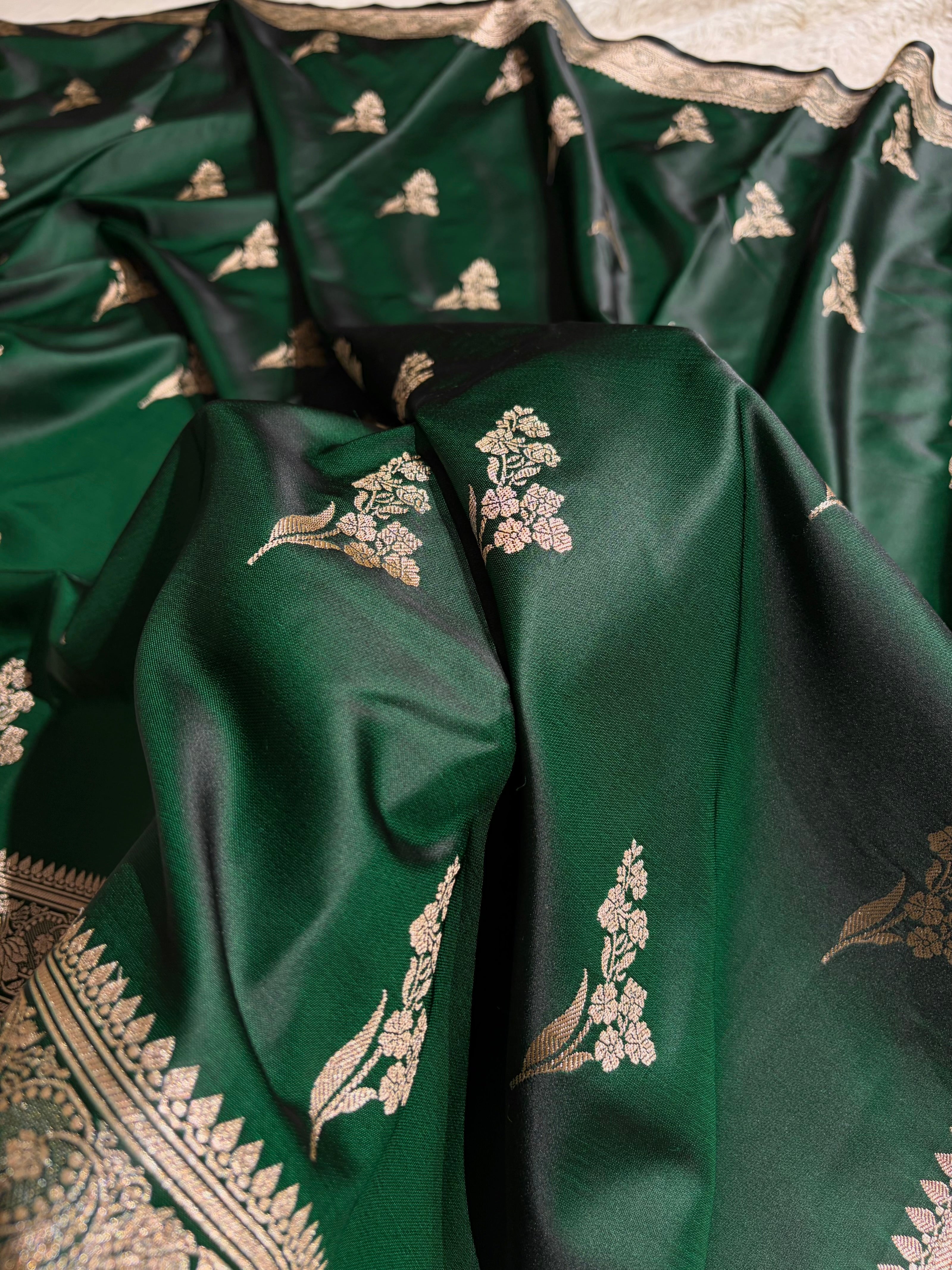 Bottle Green Boota With Floral Border Mashru Silk Saree MSM-97