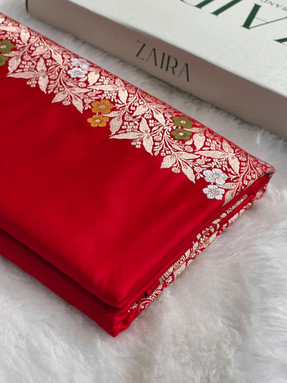 Red Shades Banarasi Minakari Boota Skirt Pattern Floral Mashru Silk Saree MSM-116