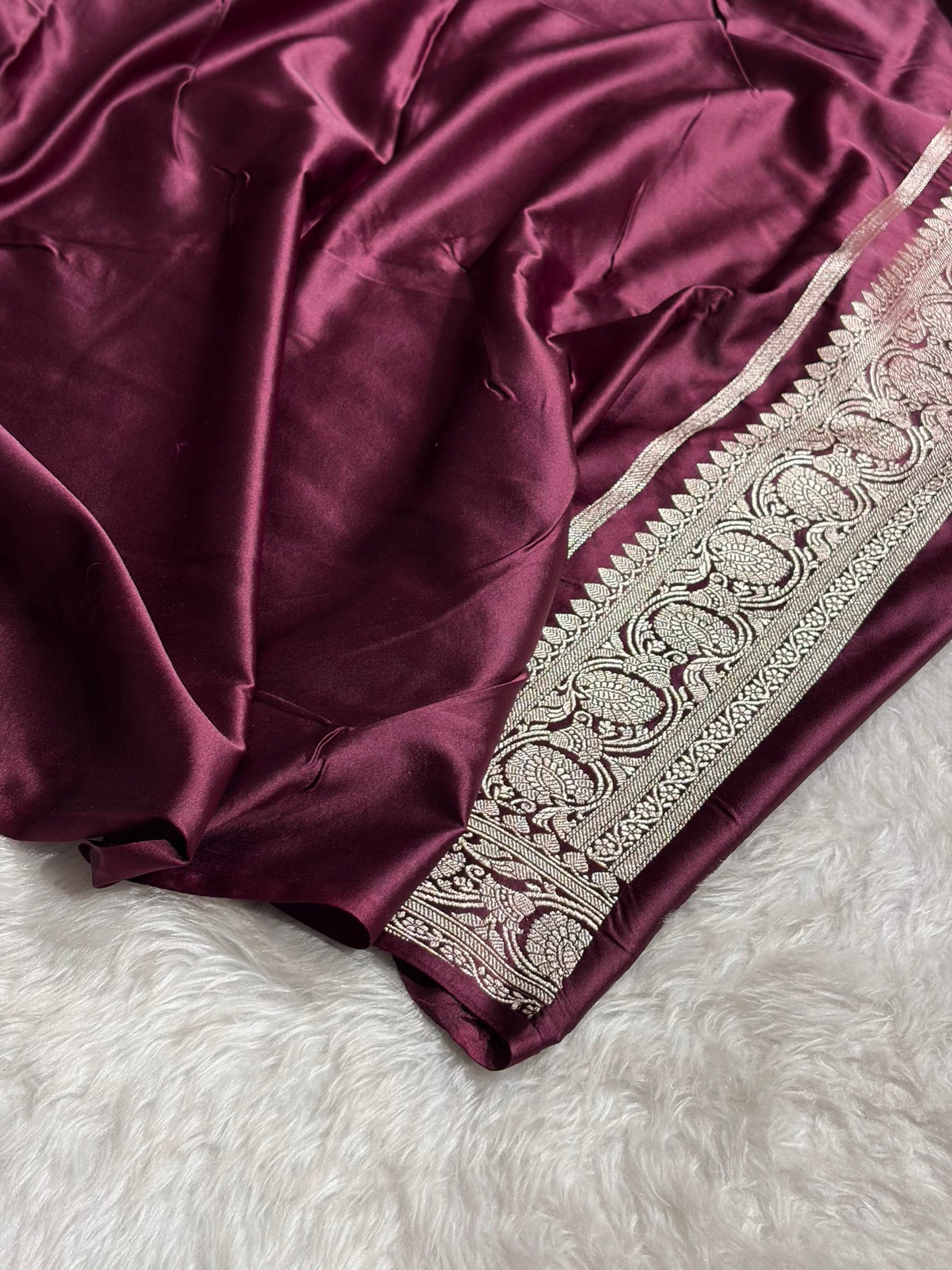 Banarasi Dark Garnet Booti Mashru Silk Saree MS10