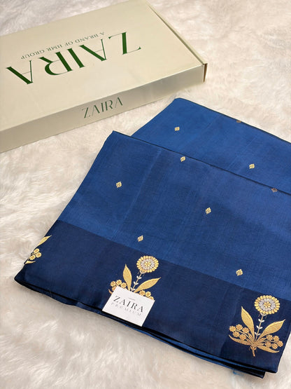 German Blue Shades Meena Boota Handwoven Raw Mango Silk RM-24