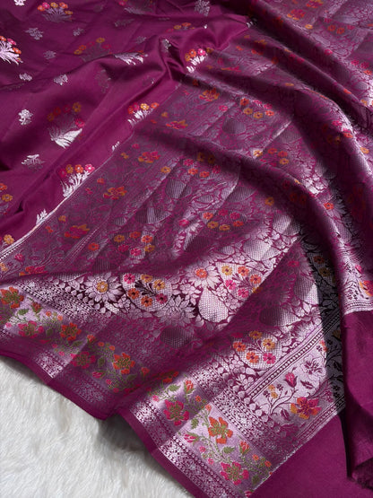 Minakari Wine Shades Pure Chiniya Silk CH-01