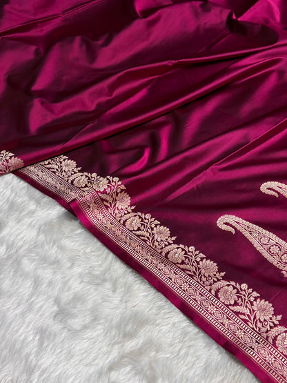 Wine Boota With Floral Border Mashru Silk Saree MSM-94