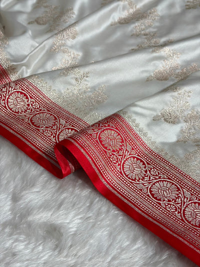 Contrast White / RedBanarasi Cross Mashru Silk Saree MCS01