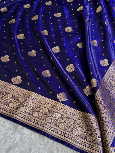 Banarasi Royal Blue Shades Booti Pattern Banarasi Satin Silk Saree SS59