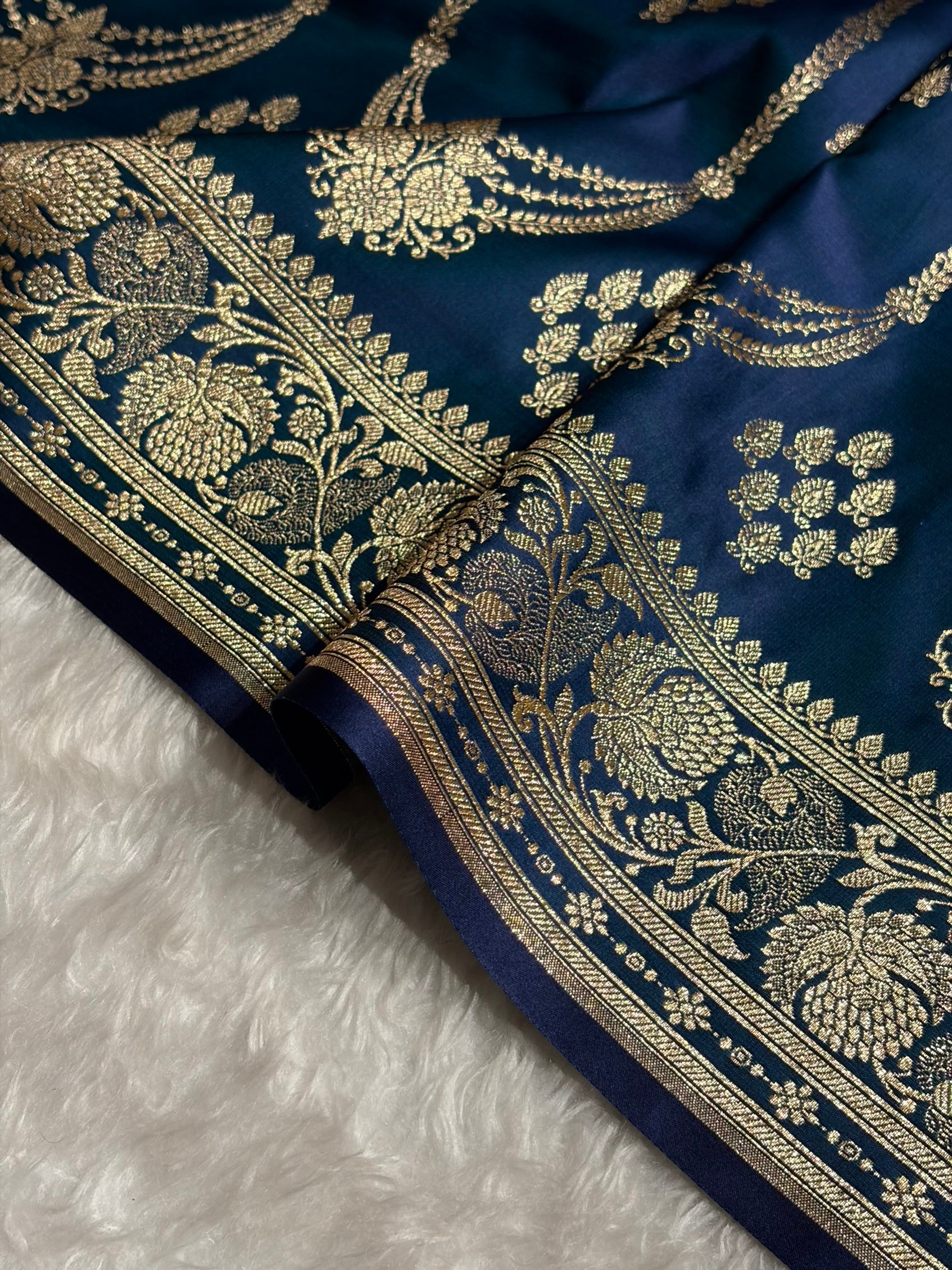 Peacock Floral Boota Pattern Satin Katan Silk saree SK39