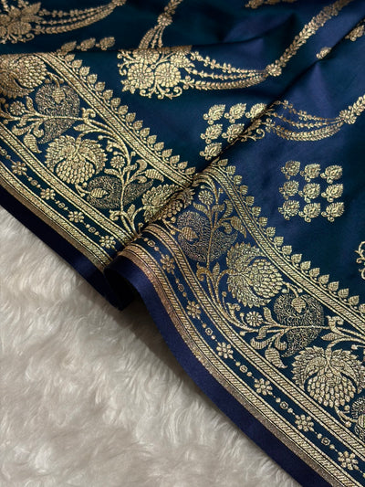 Peacock Floral Boota Pattern Satin Katan Silk saree SK39