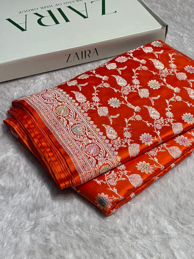 Orange Shades In Banarasi Minakari Jaal Mashru Silk Saree MCS42