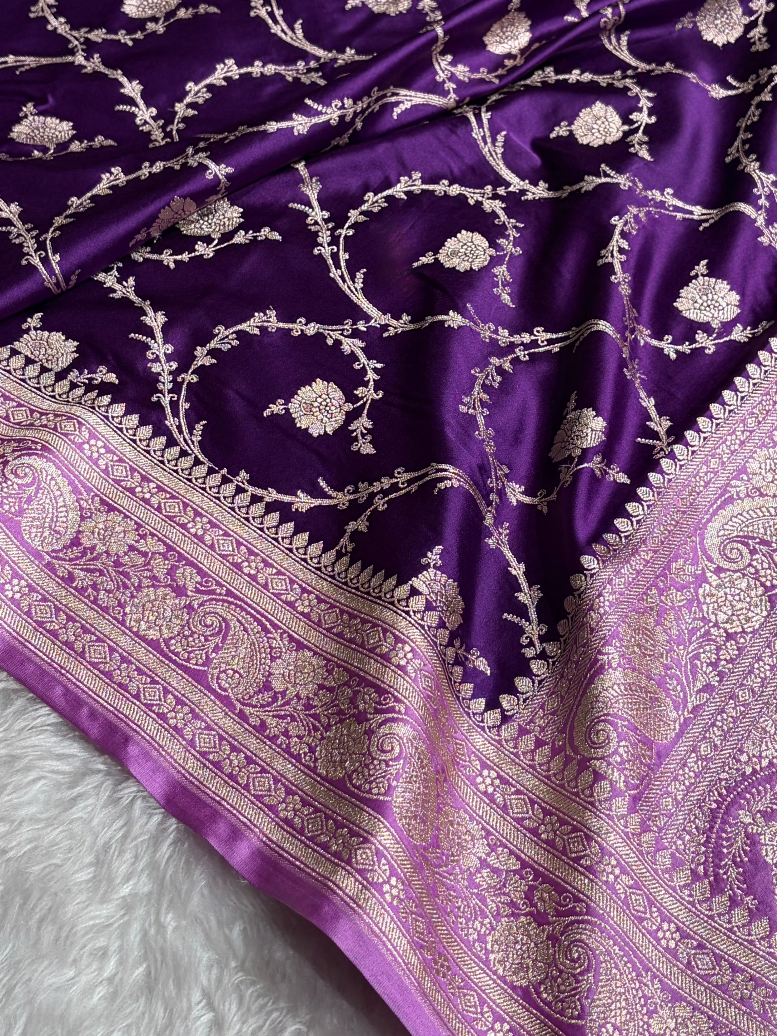 Banarasi Contrast Purple With Lavender Mashru Silk Saree Jaal MS44