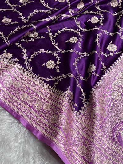 Banarasi Contrast Purple With Lavender Mashru Silk Saree Jaal MCS44
