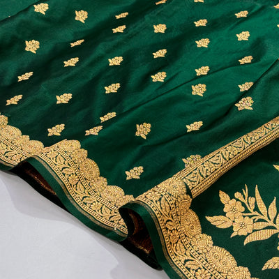 Light Wight Satin Silk Boota in Bottle Green with brocade Blouse SS07