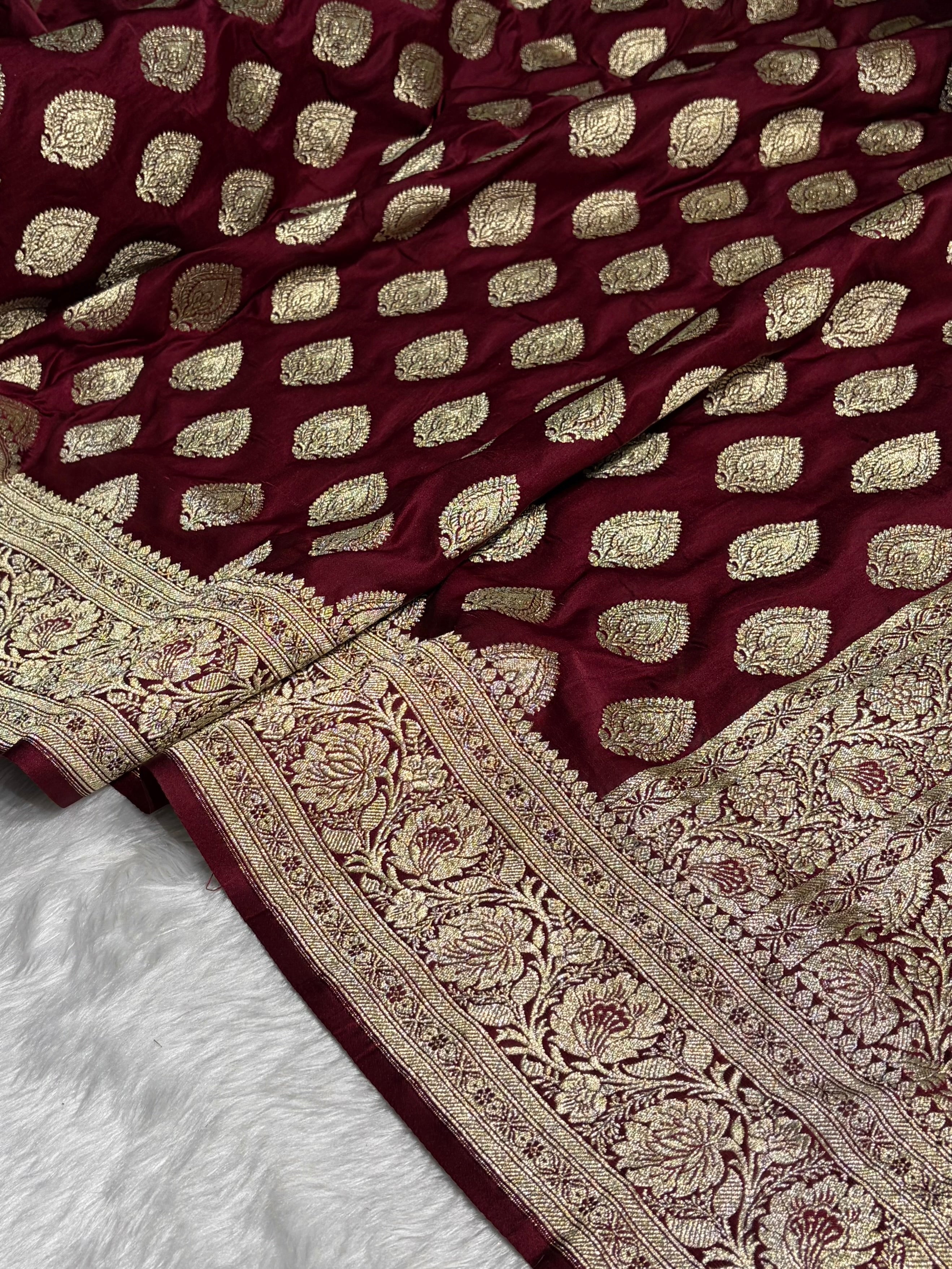 Garnet Katan Silk Saree In Boota Floral Motif