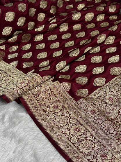 Garnet Katan Silk Saree In Boota Floral Motif