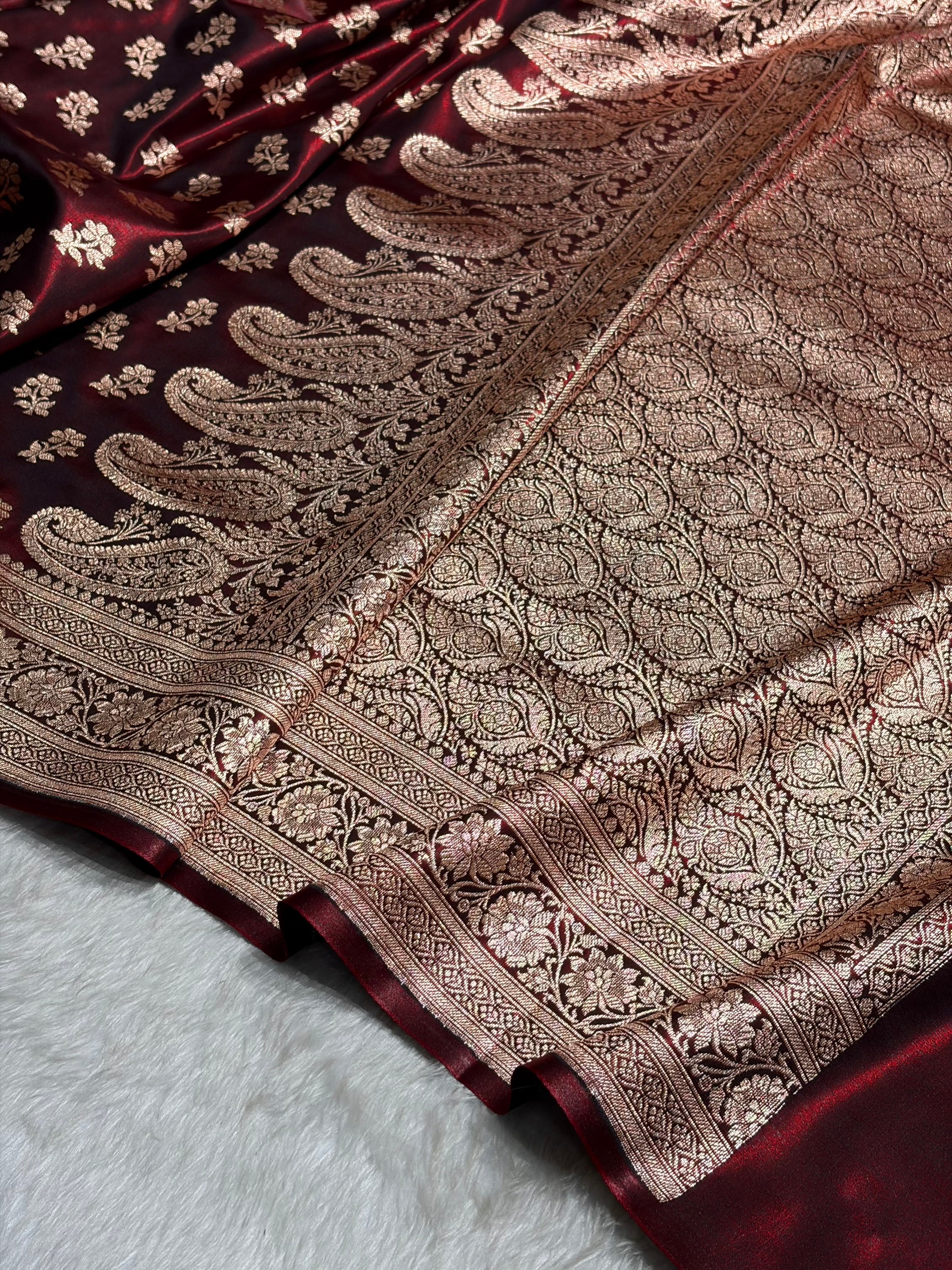 Maroon Shades Banarasi Satin Silk Saree SS34