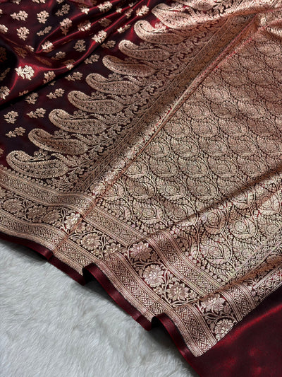 Maroon Shades Banarasi Satin Silk Saree SS34