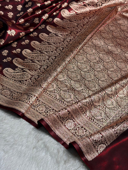 Maroon Shades Banarasi Satin Silk Saree SS34