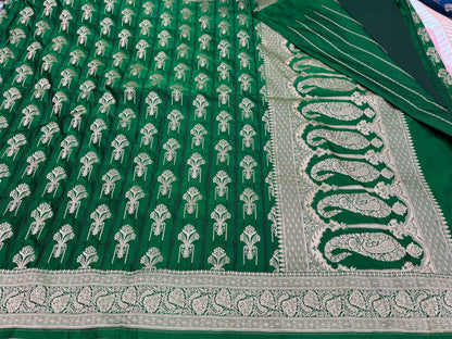 Bottle Green Tanchoi Meena Mashru Silk Saree