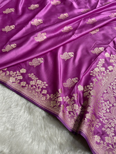 Banarasi Lavender Shades With Floral Border Mashru Silk Saree MCS83