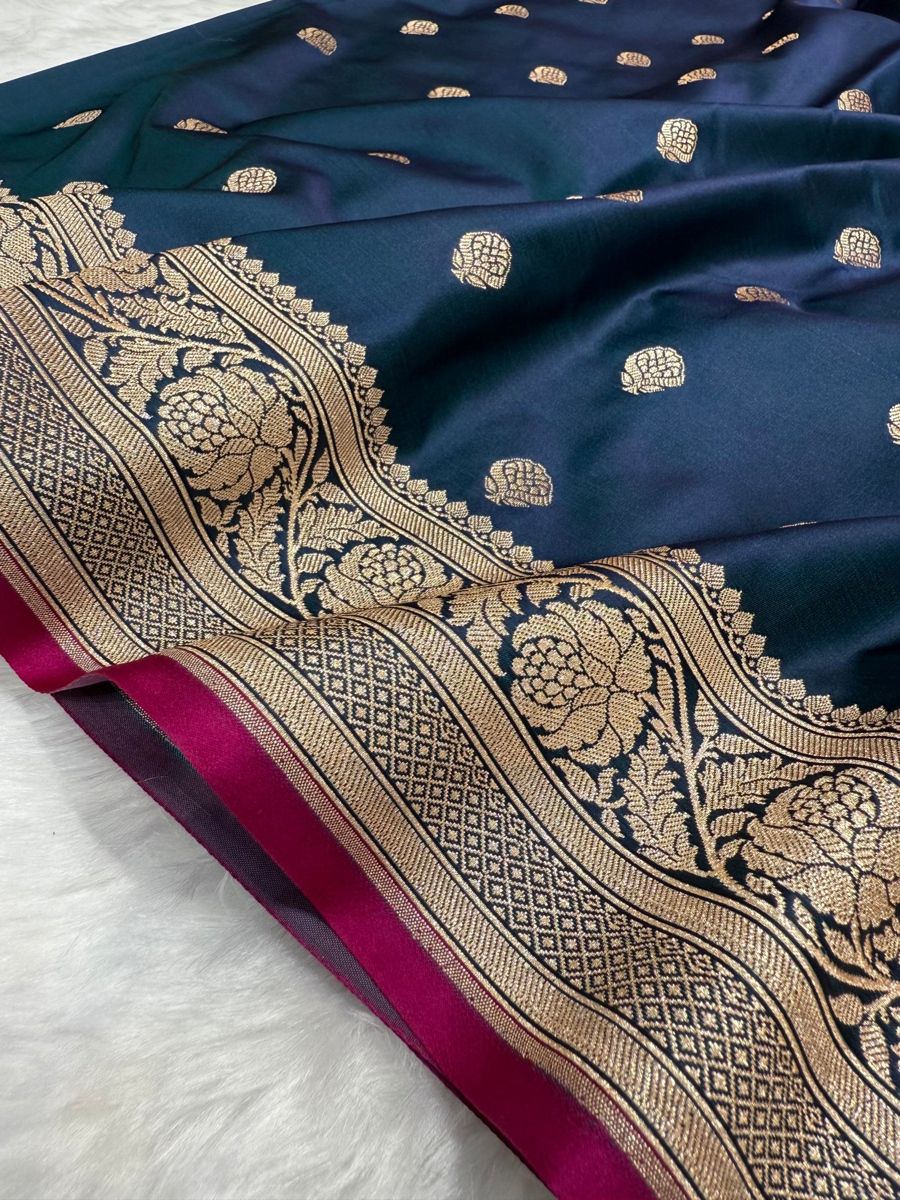 German Blue Floral Boota Mashru Silk Saree MSM 77