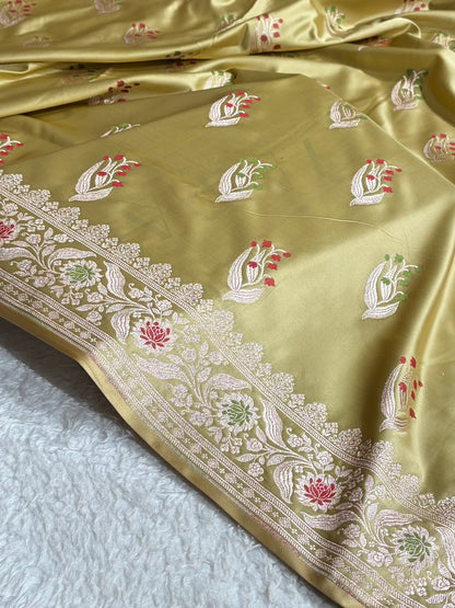 Tusser Shades Banarasi Boota Pattern Minakari Floral Mashru Silk Saree MSM-121