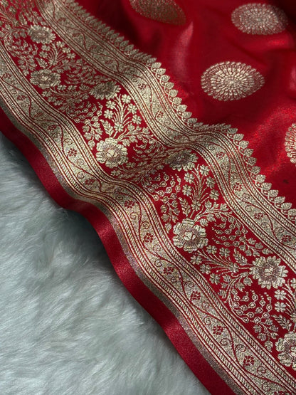 Red Shades Banarasi Satin Silk Saree SS33