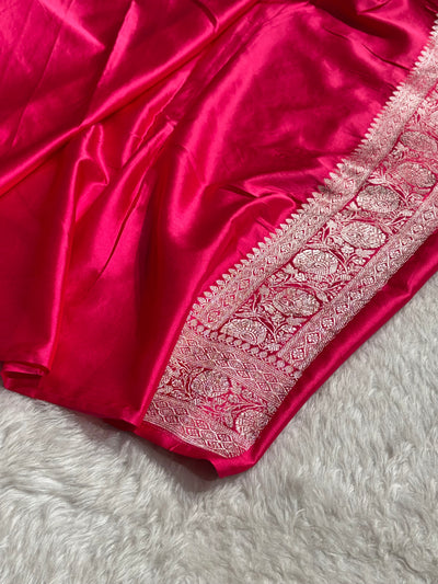 Banarasi Pattern Minakari Jaal Rani Shade Mashru Silk Saree MCS23