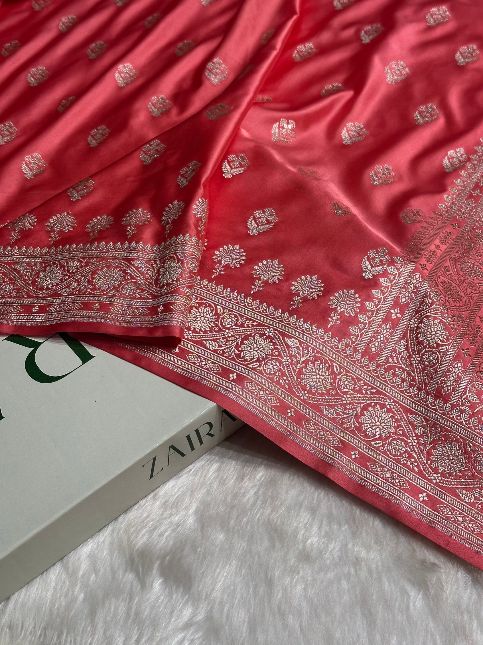 Peach Shades Floral Border Boota Mashru Silk Saree MS66