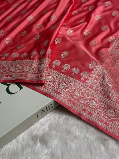 Peach Shades Floral Border Boota Mashru Silk Saree MS66