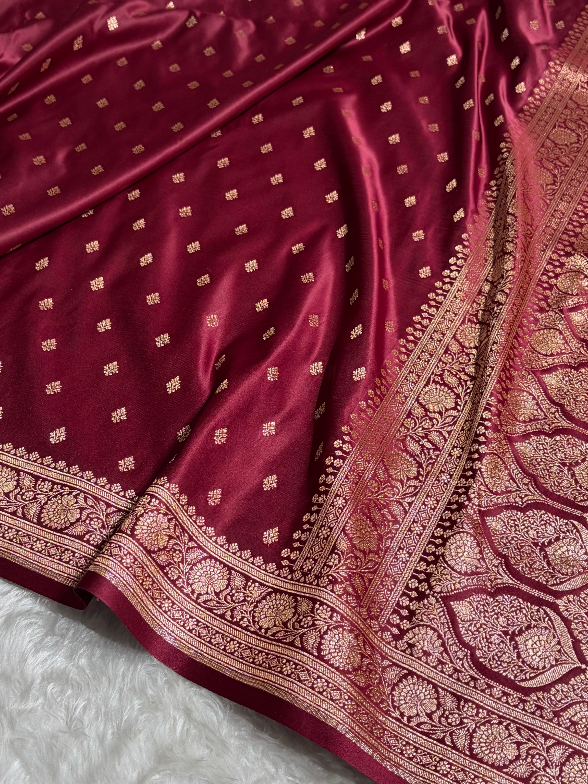 Banarasi Boota Katan Silk Saree In Garnet Shades SK03